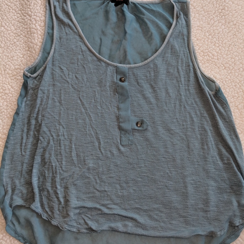 Cute blue tank top with sheer back